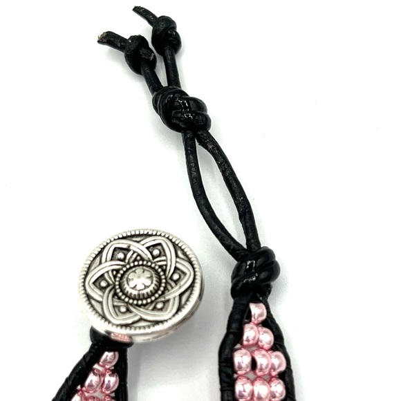 HAND CRAFTED Pink Beaded Leather Apple Watch Strap - Picture 6 of 8